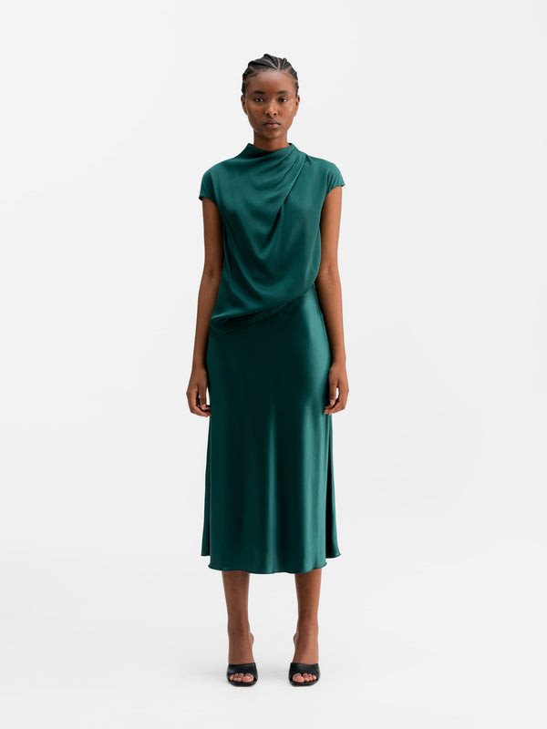 Lima silk top dark emerald