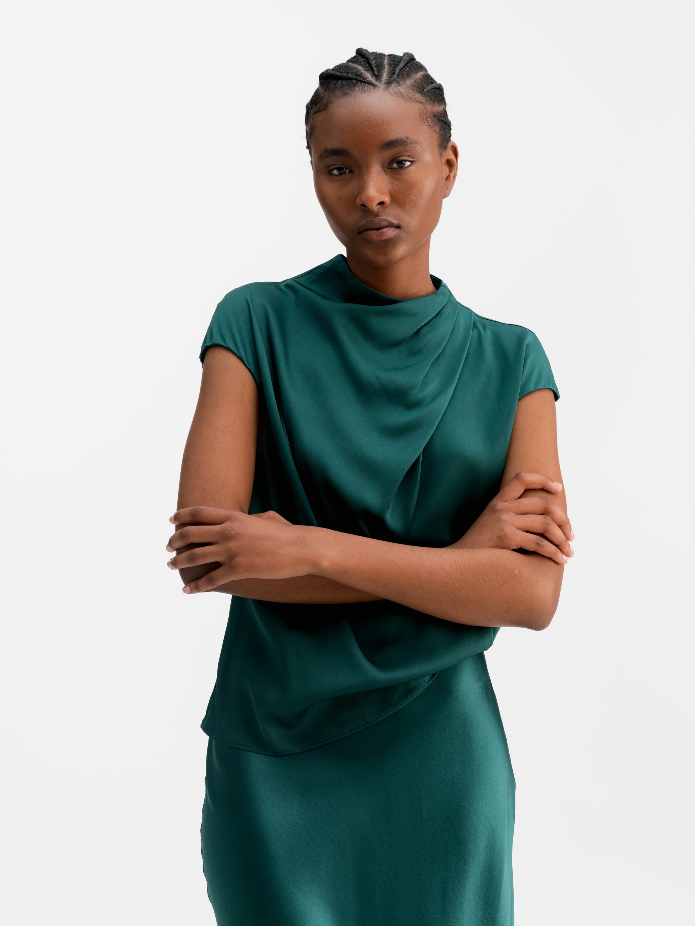 Lima silk top dark emerald