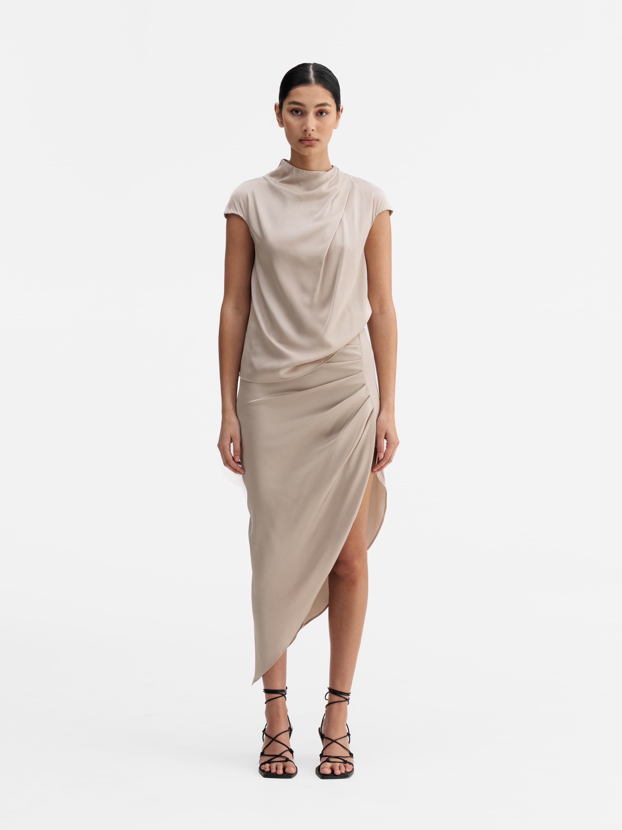 Hana satin silk skirt greige – Ahlvar Gallery