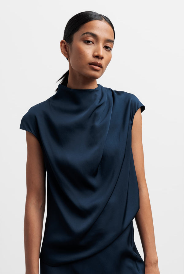 Lima silk top midnight blue