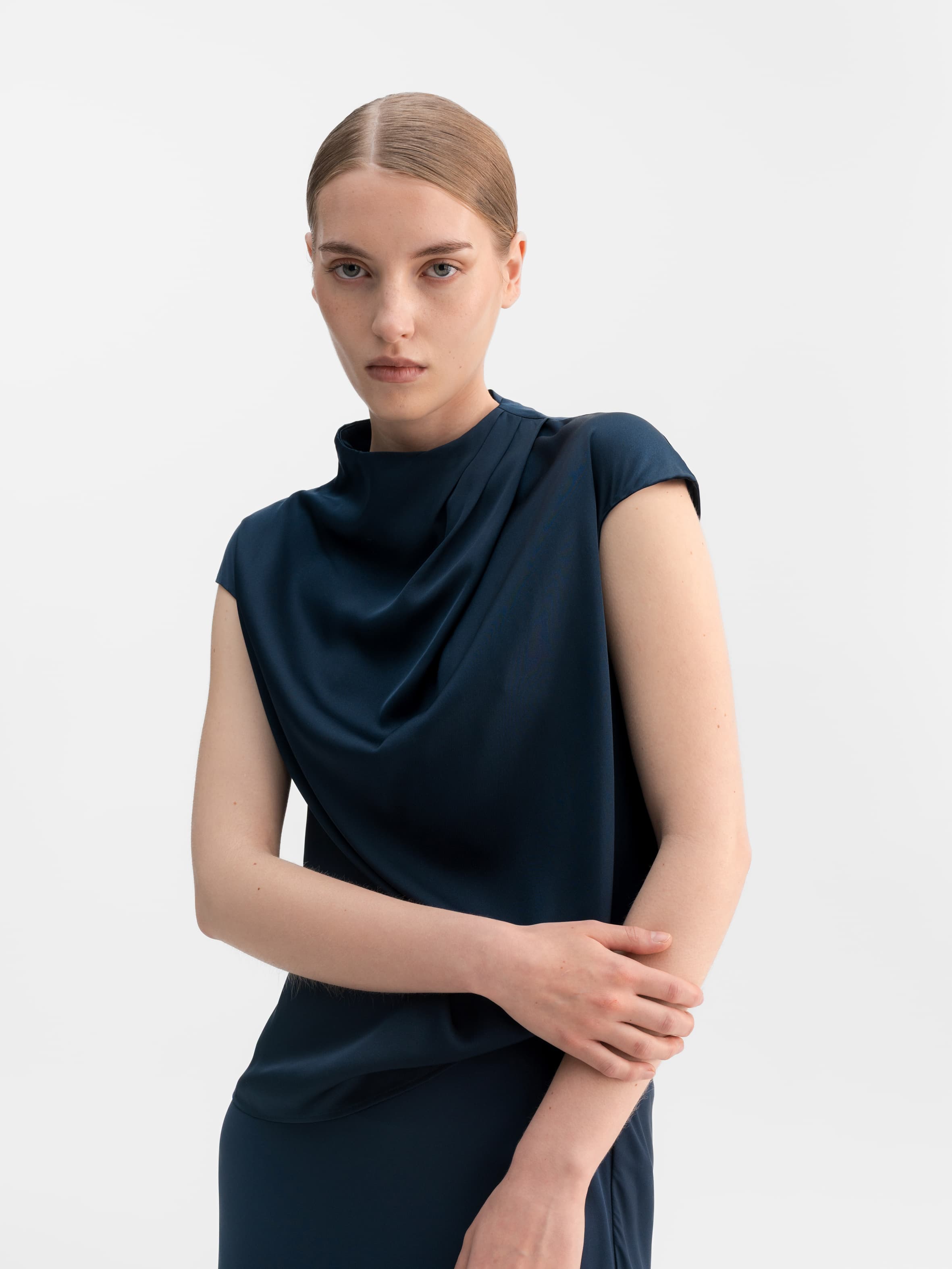 Lima silk top midnight blue