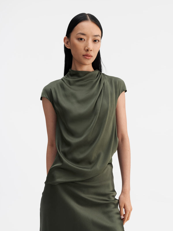 Lima silk top olive green