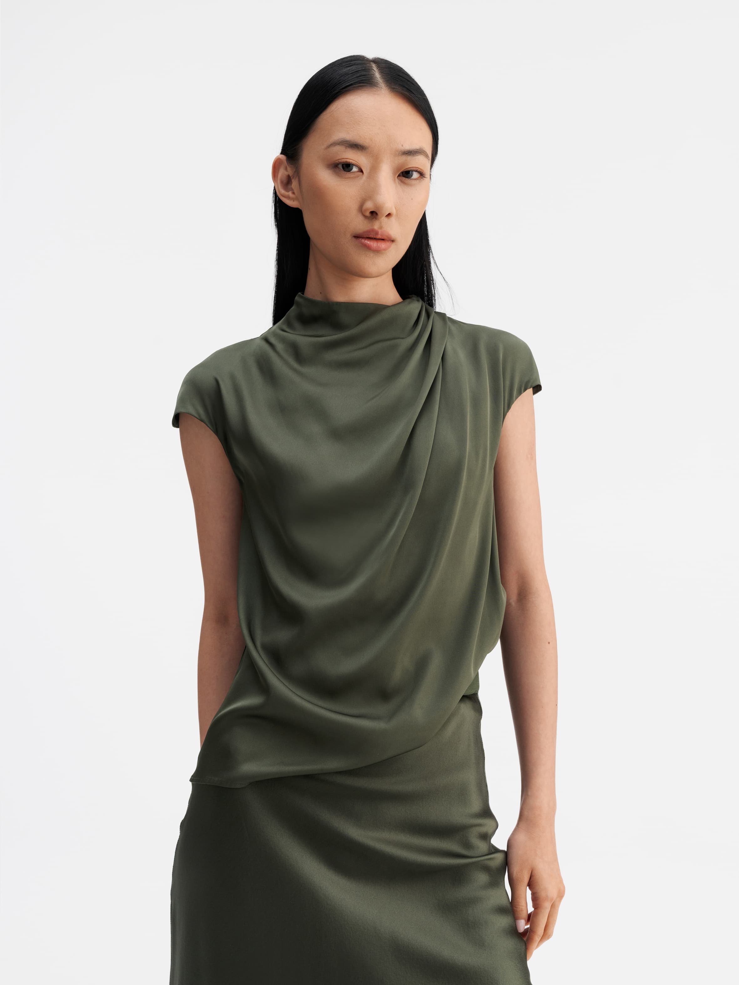 Lima silk top olive green