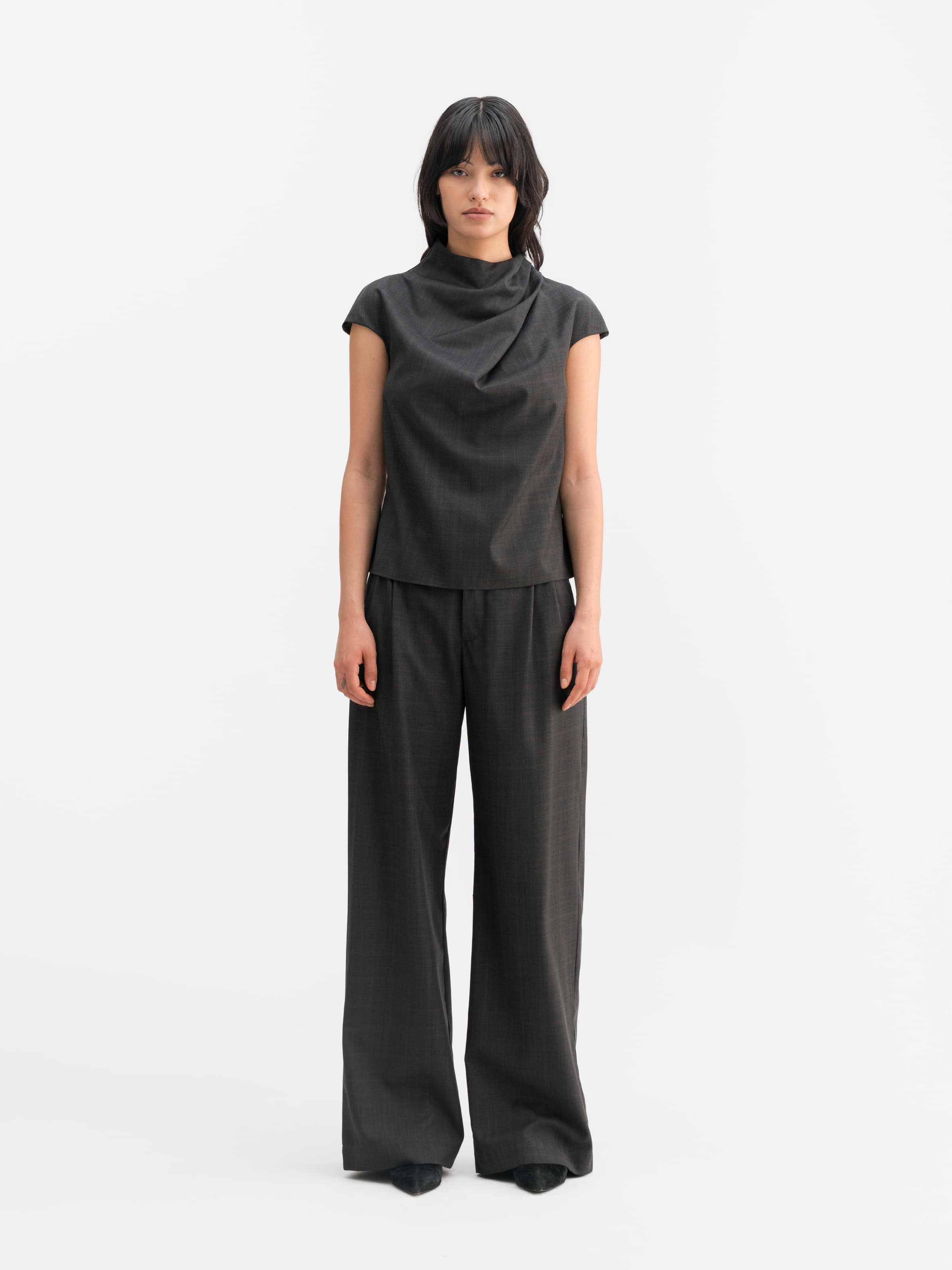 Lima check wool top dark grey