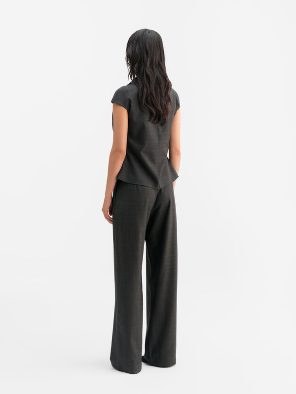 Lima check wool top dark grey
