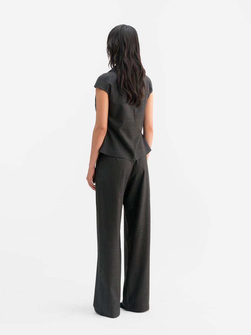Lima check wool top dark grey