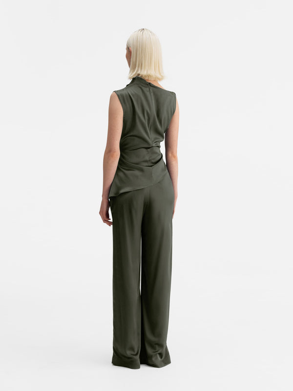 Back view of Ahlvar Gallery Lizi satin tank olive green