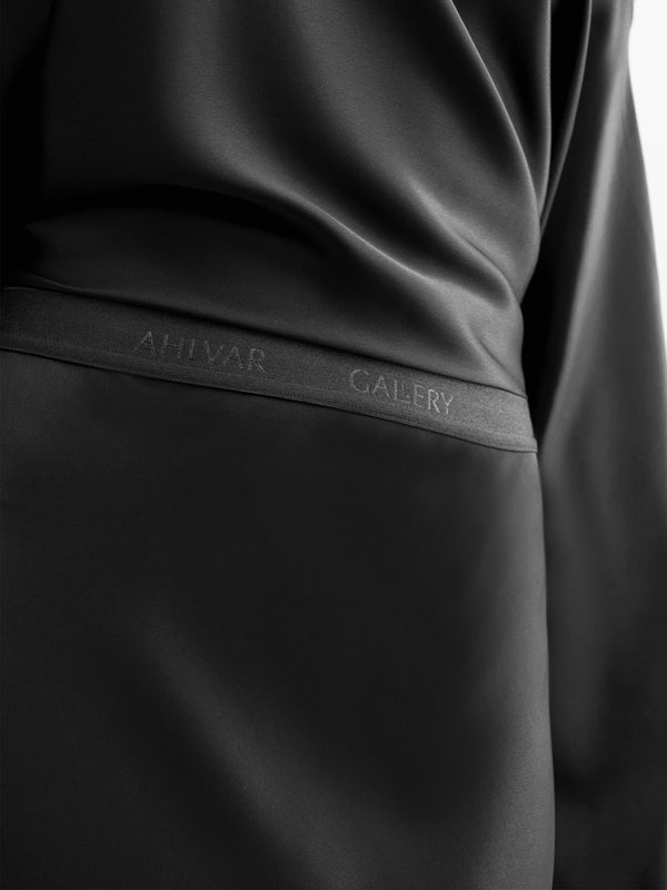 Hana long logo satin skirt blue grey