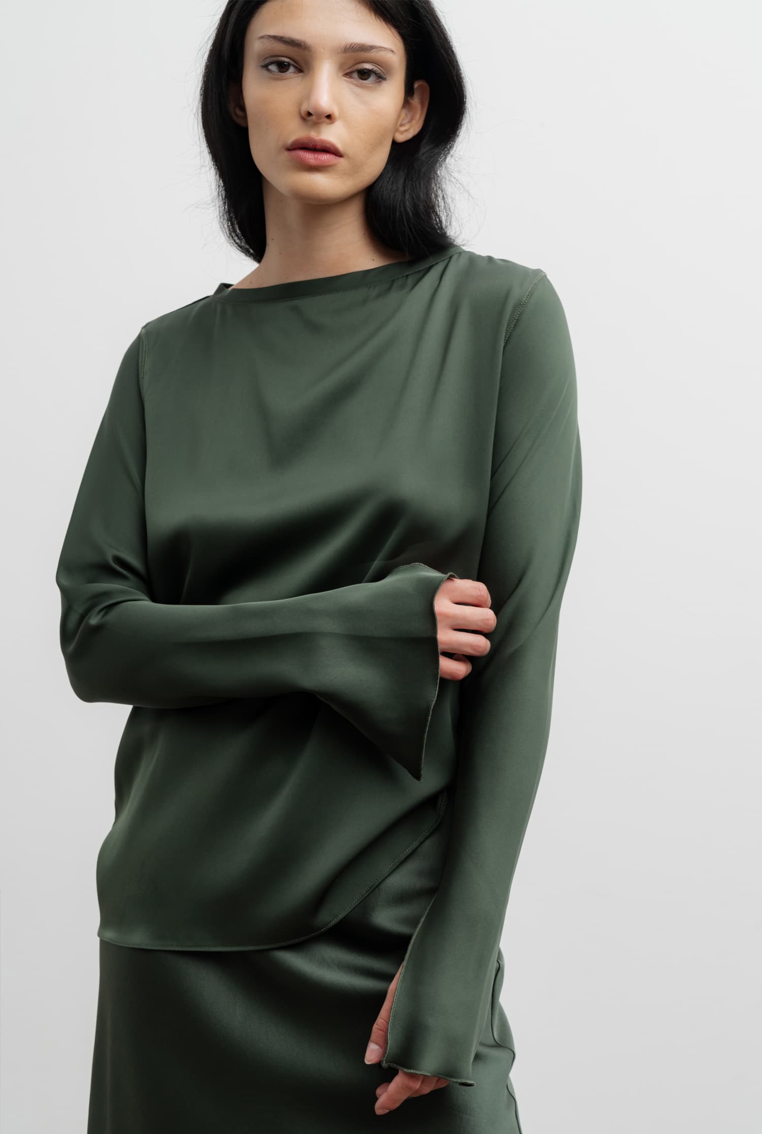 Lola silk blouse army green