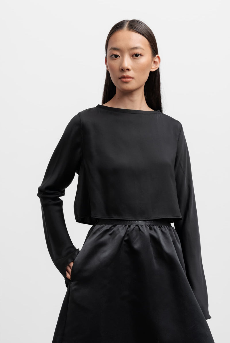 Lola cropped silk blouse black