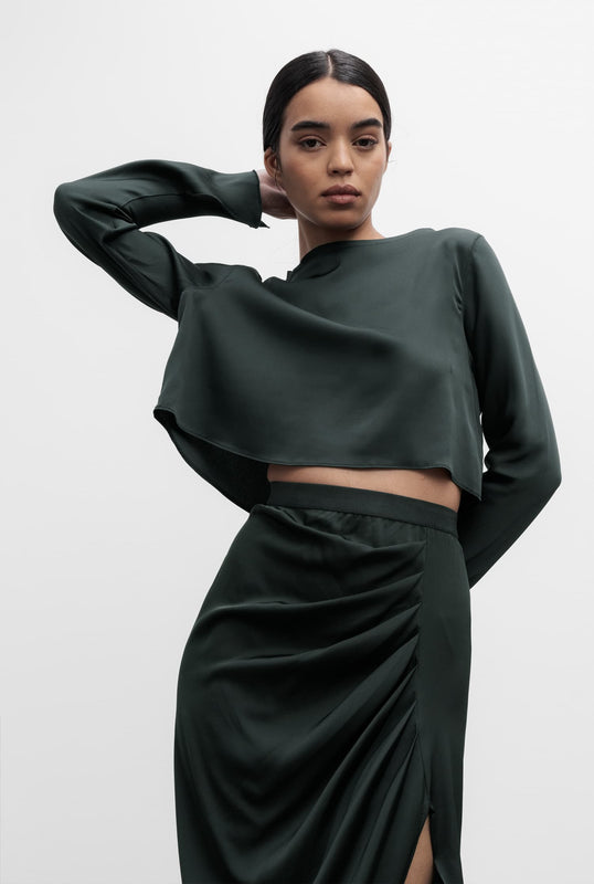 Lola cropped silk blouse deep forest