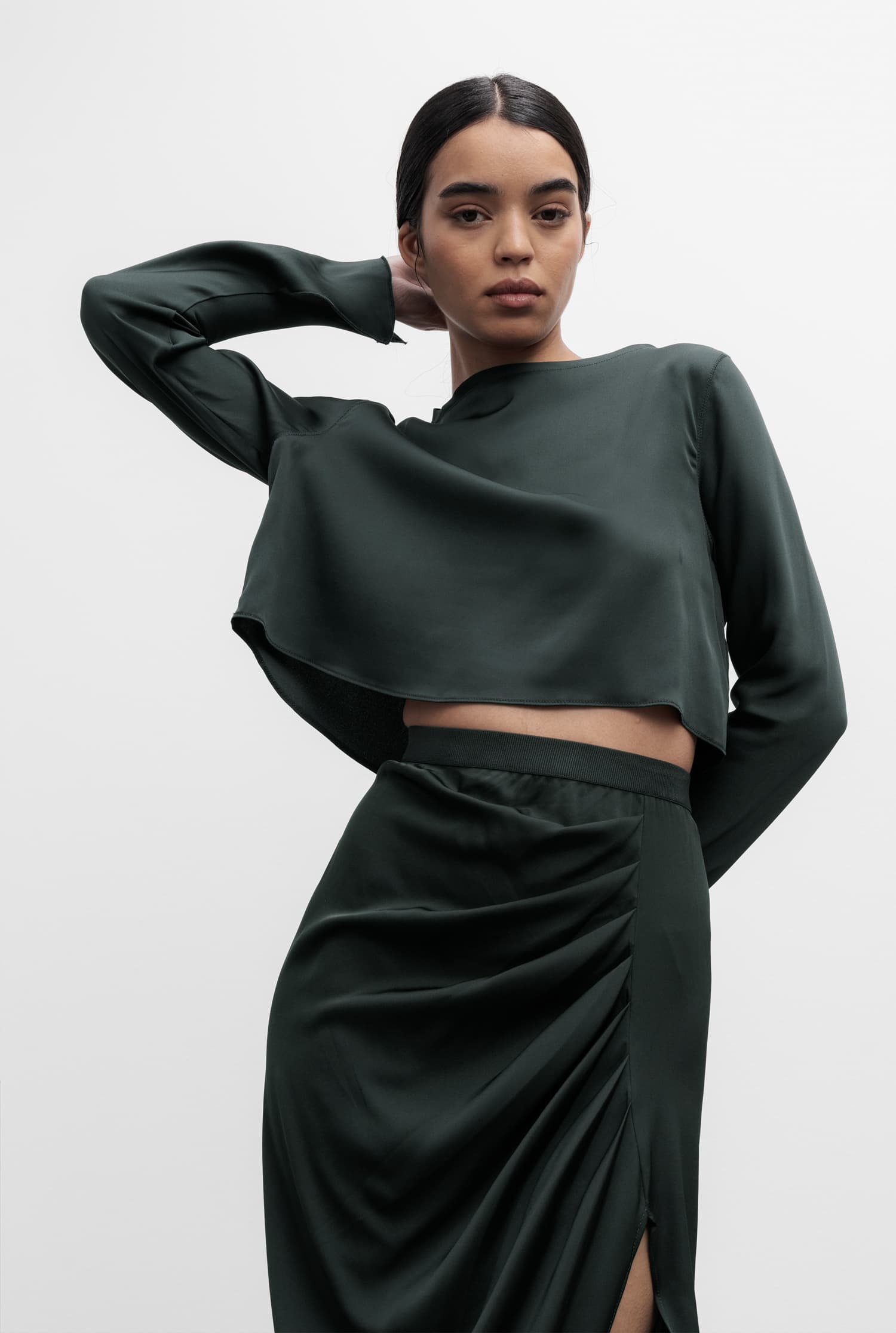 Lola cropped silk blouse deep forest