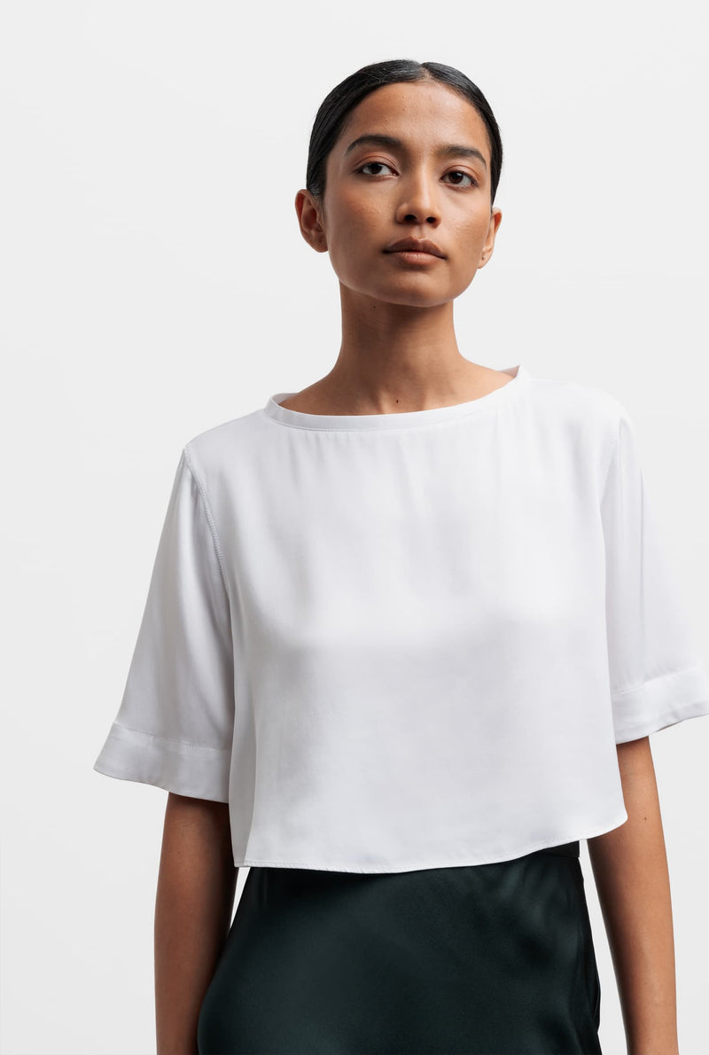 Lola cropped silk tee optic white