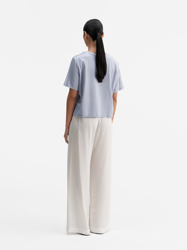 Back view of Ahlvar Gallery Lola jersey tee denim blue