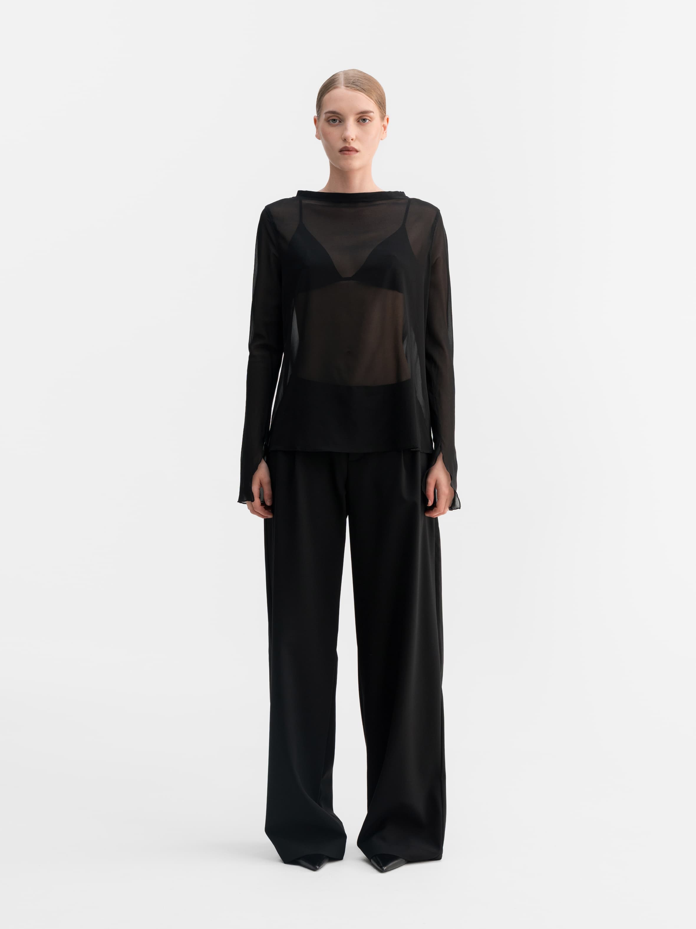 Lola see-through silk blouse black