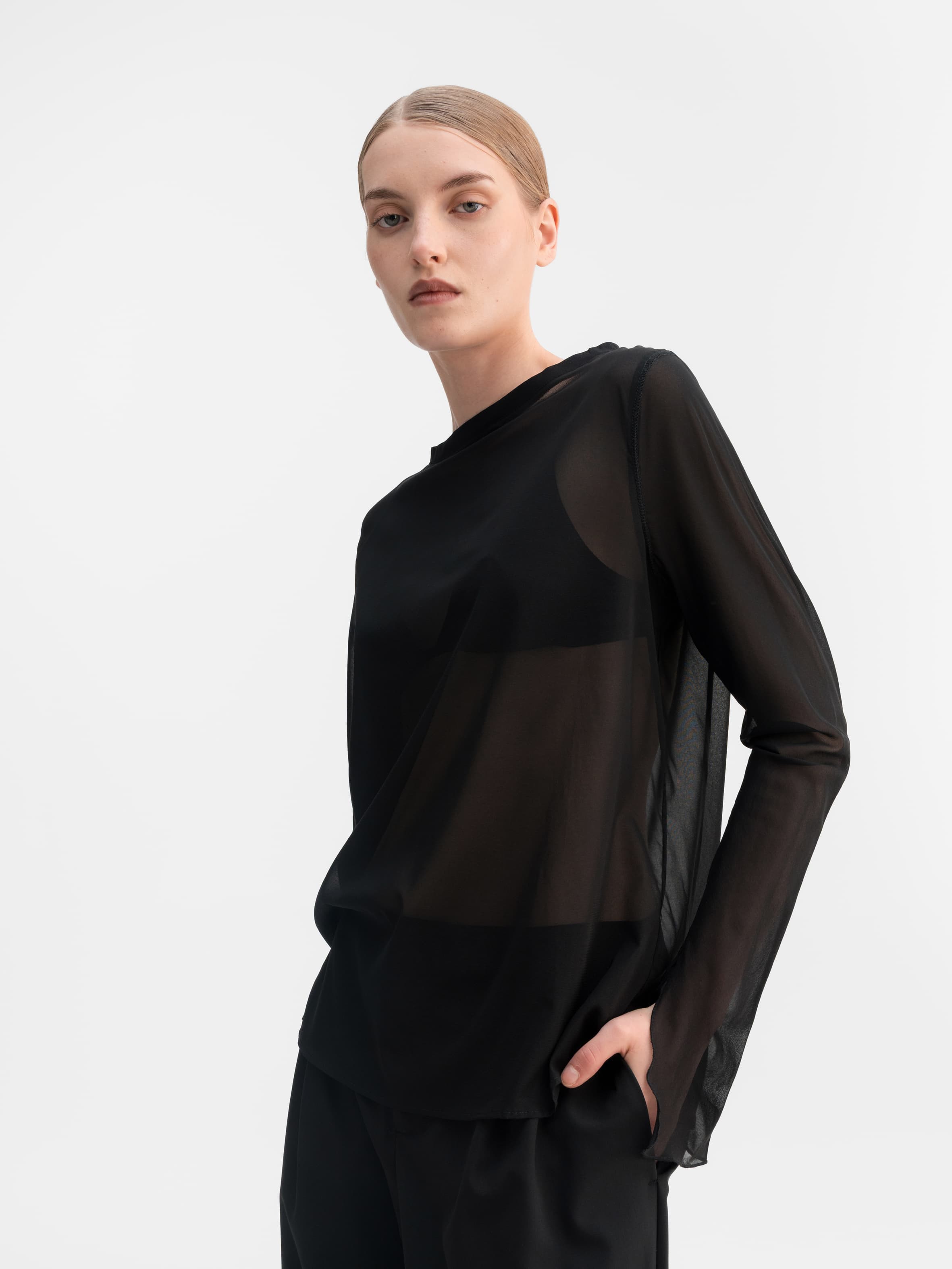 Lola see-through silk blouse black