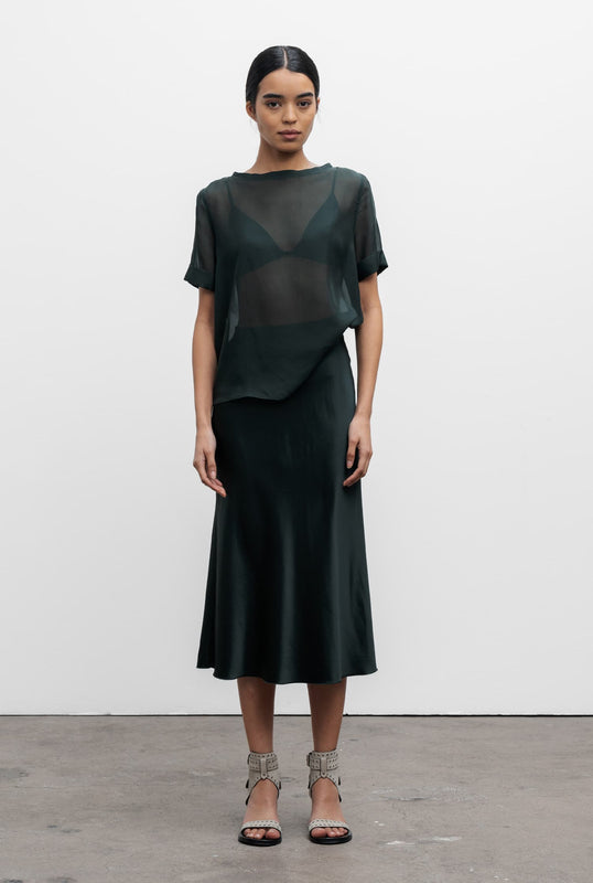 Lola see-through silk tee deep forest