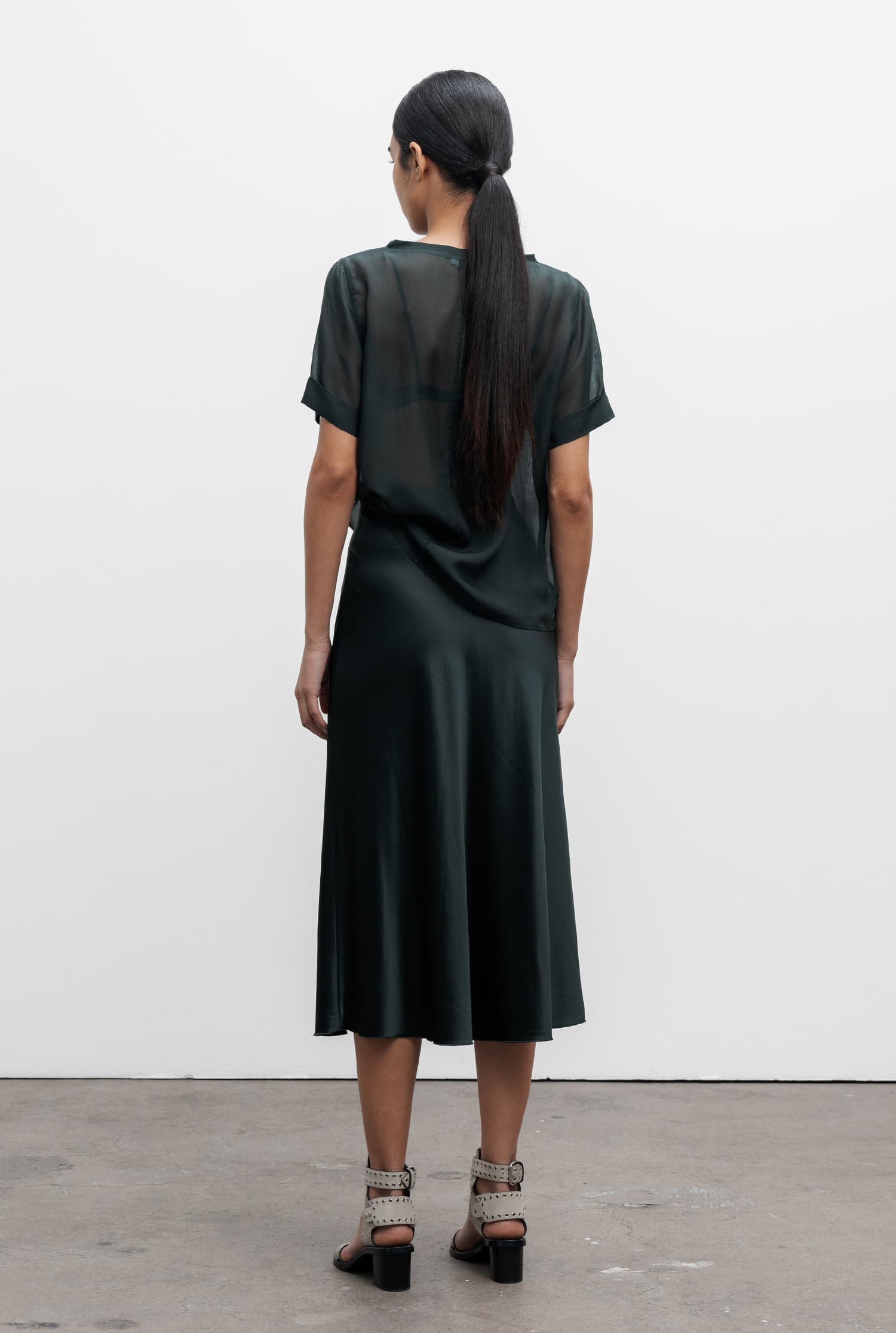 Lola see-through silk tee deep forest