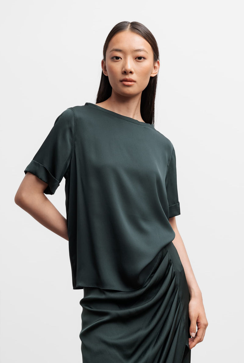 Lola silk tee deep forest