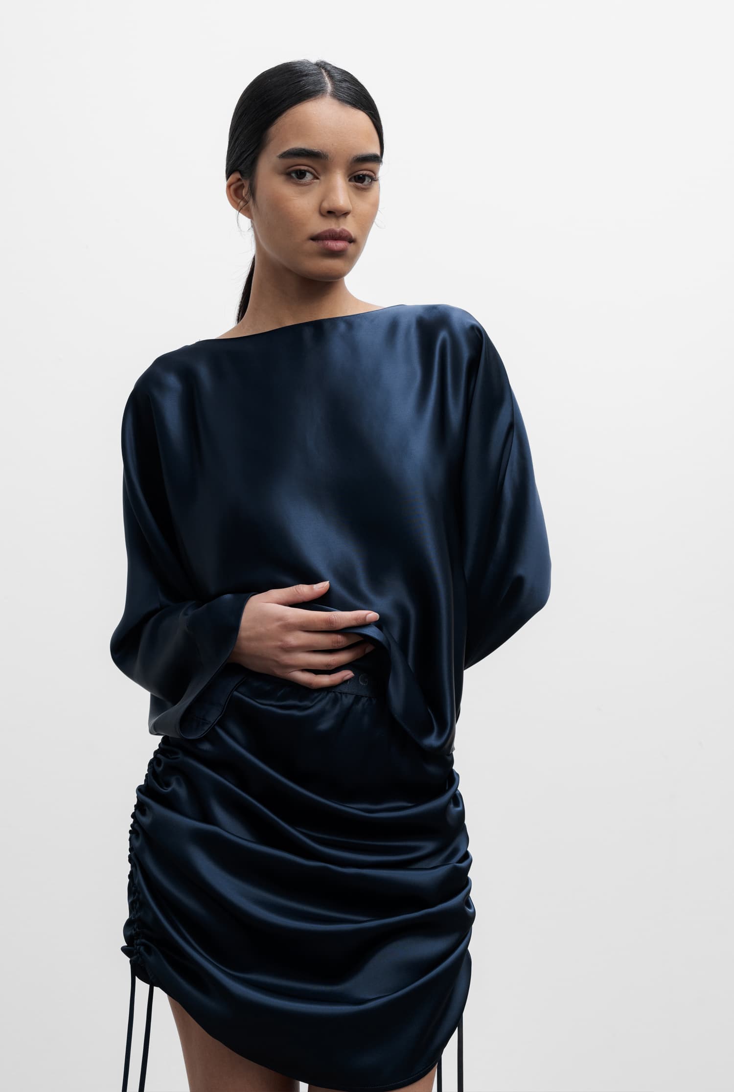 Lucy satin skirt midnight blue