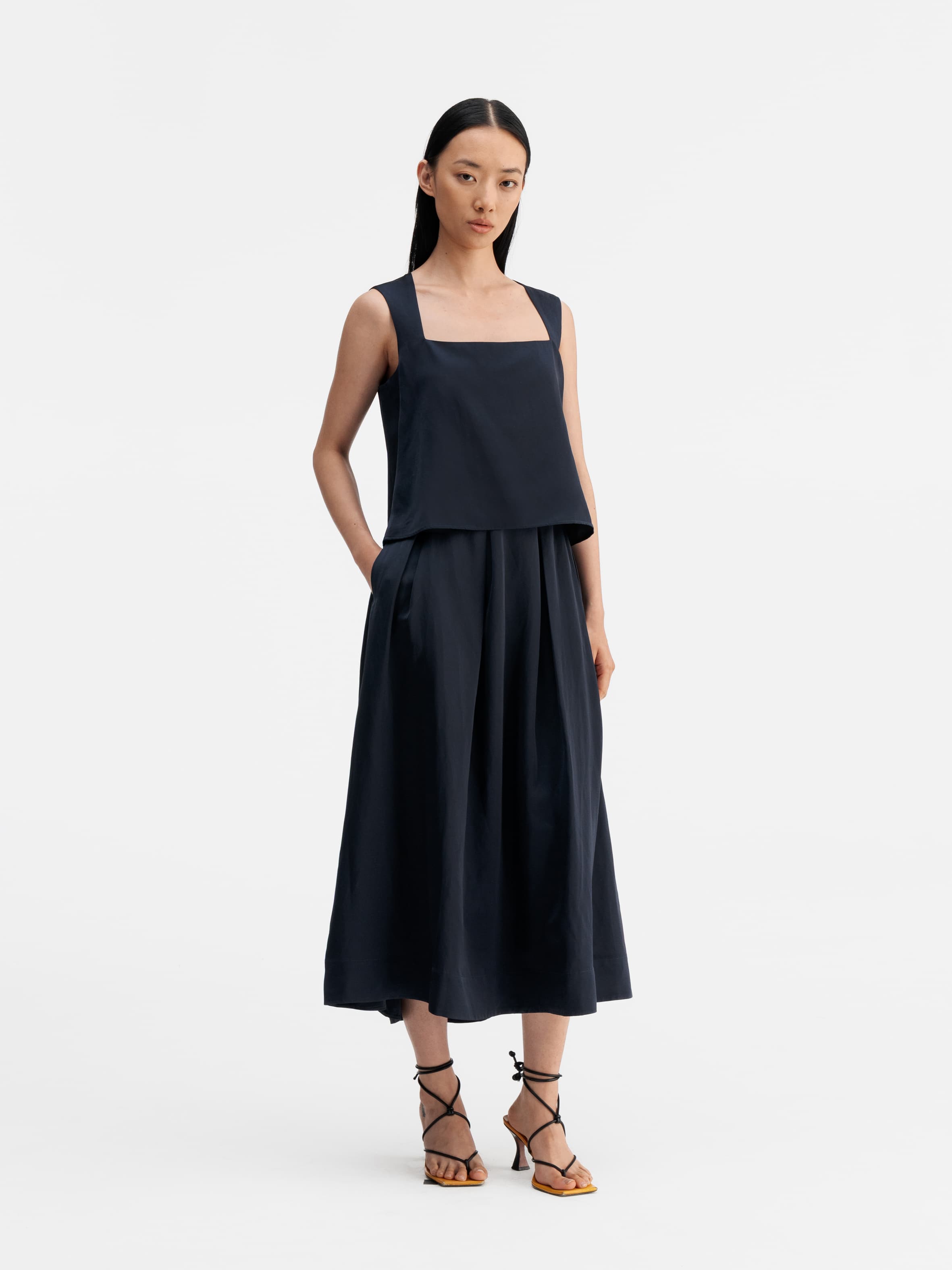 Mace satin linen skirt blue grey