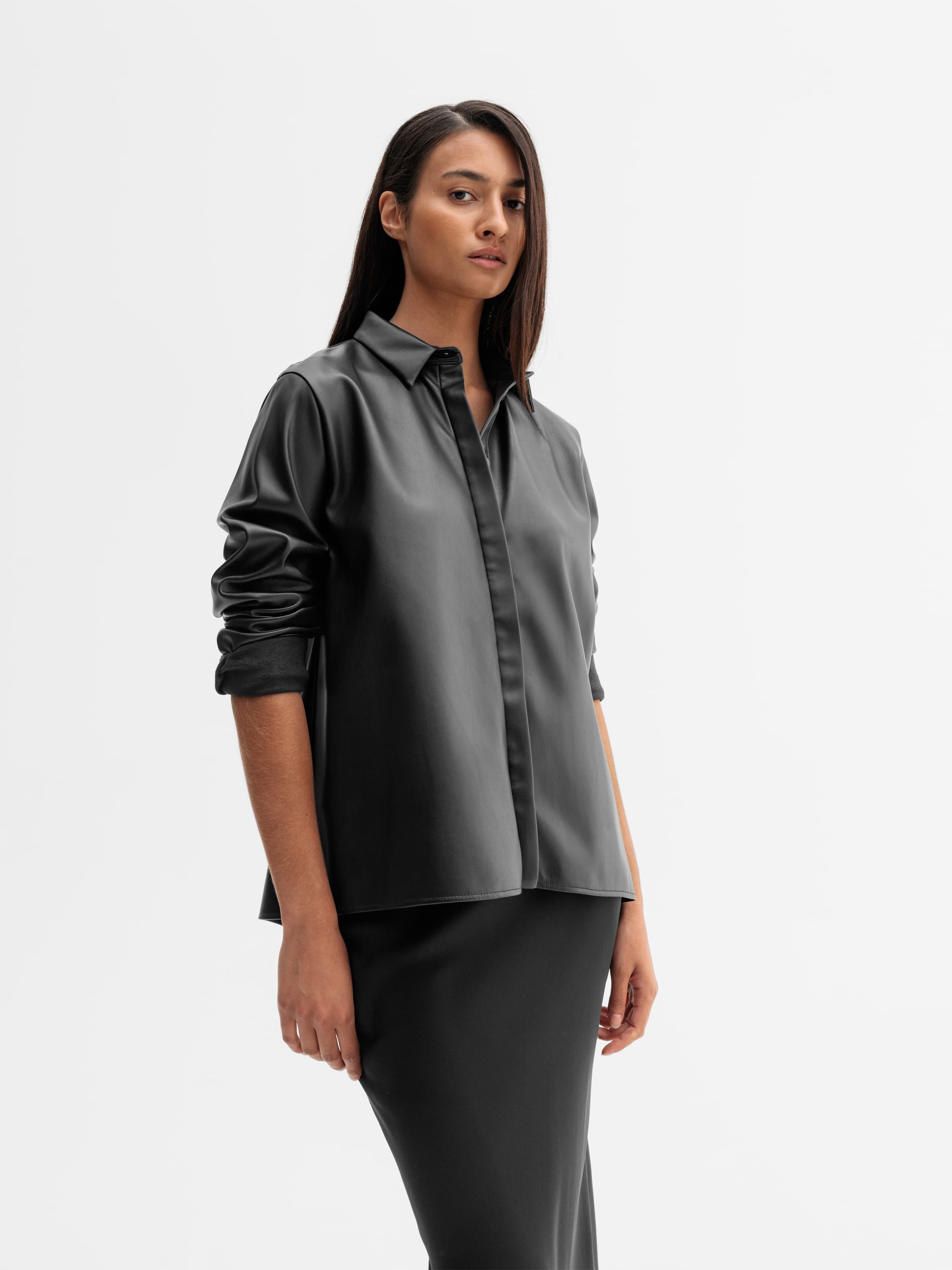 Mia PU leather shirt black