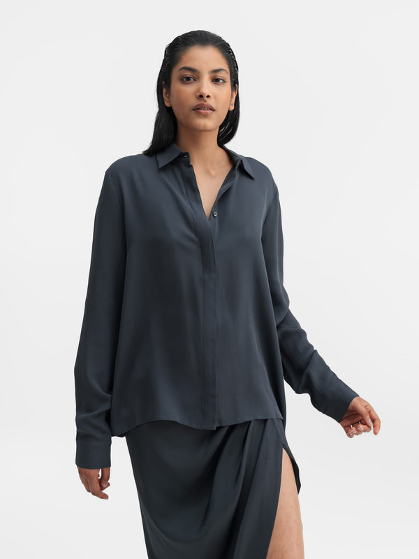 Mia silk shirt blue grey