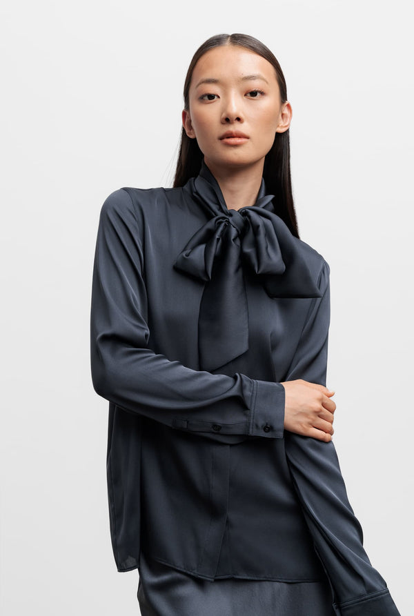 Miki silk blouse blue grey