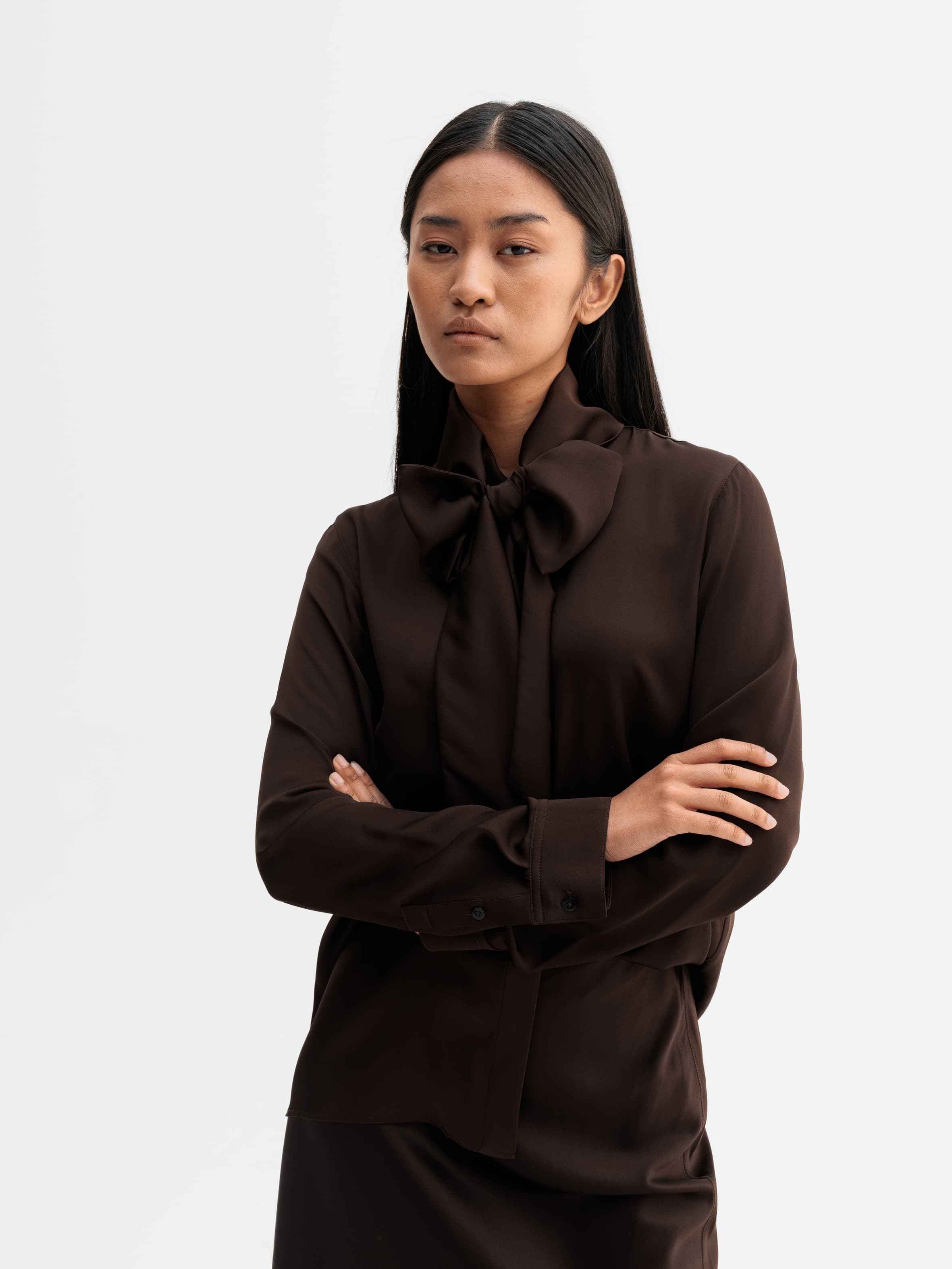 Miki silk blouse dark brown