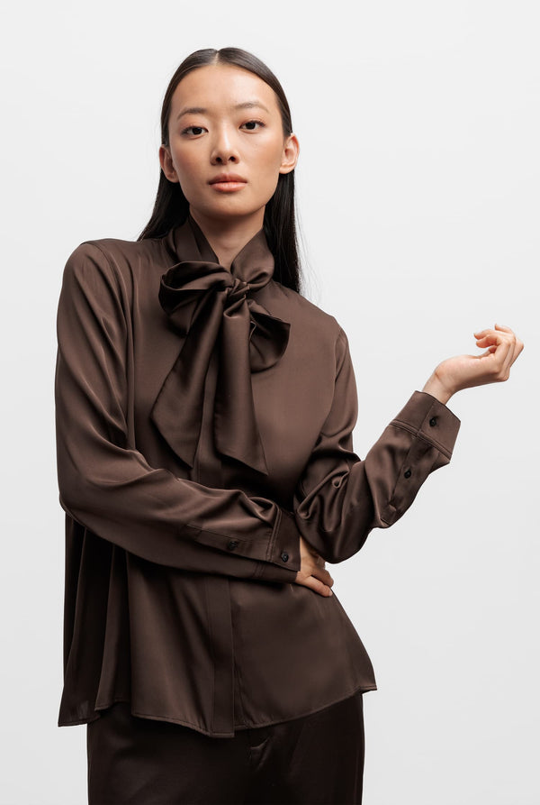 Miki silk blouse dark brown