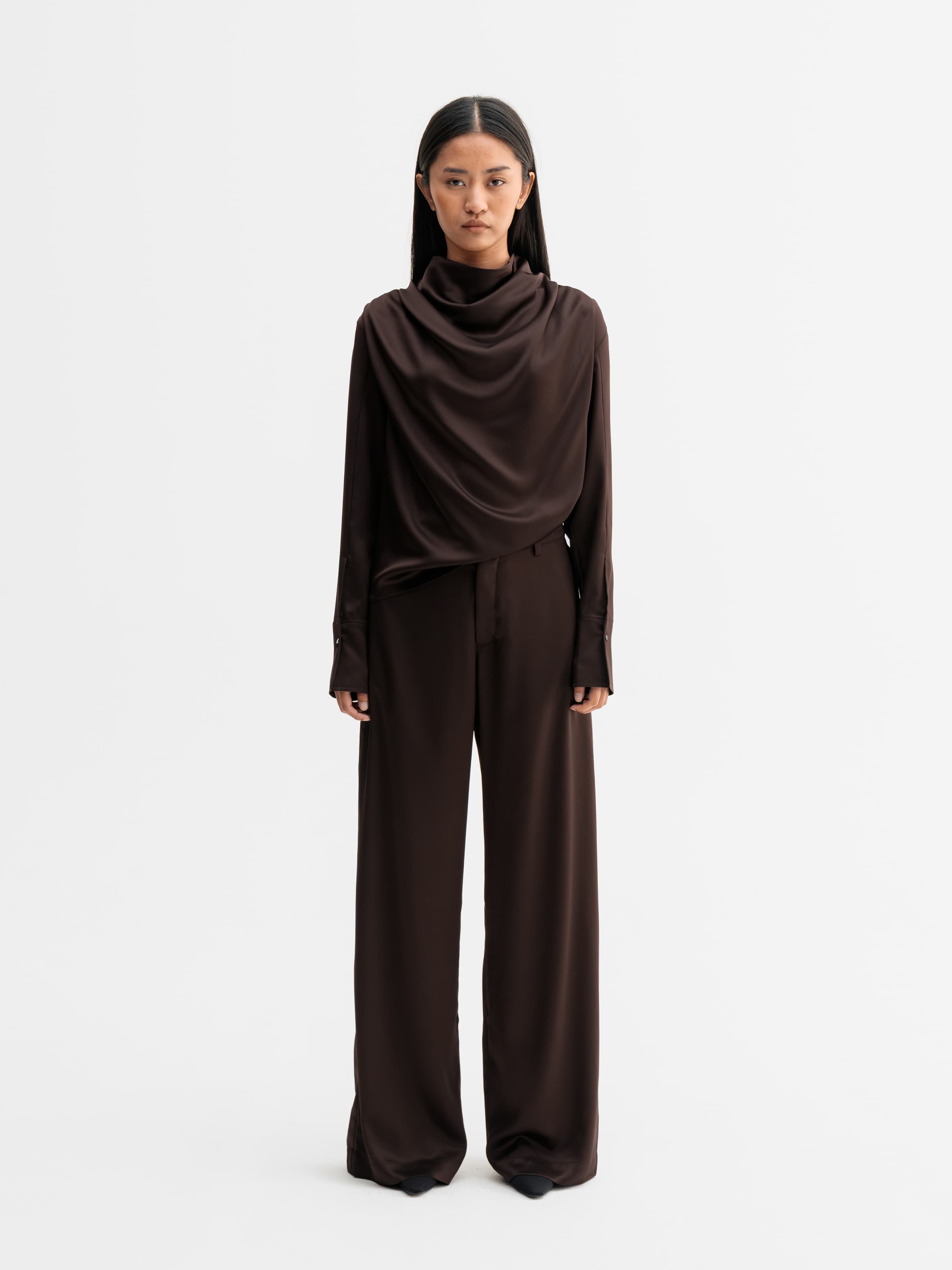 Miko satin blouse dark brown