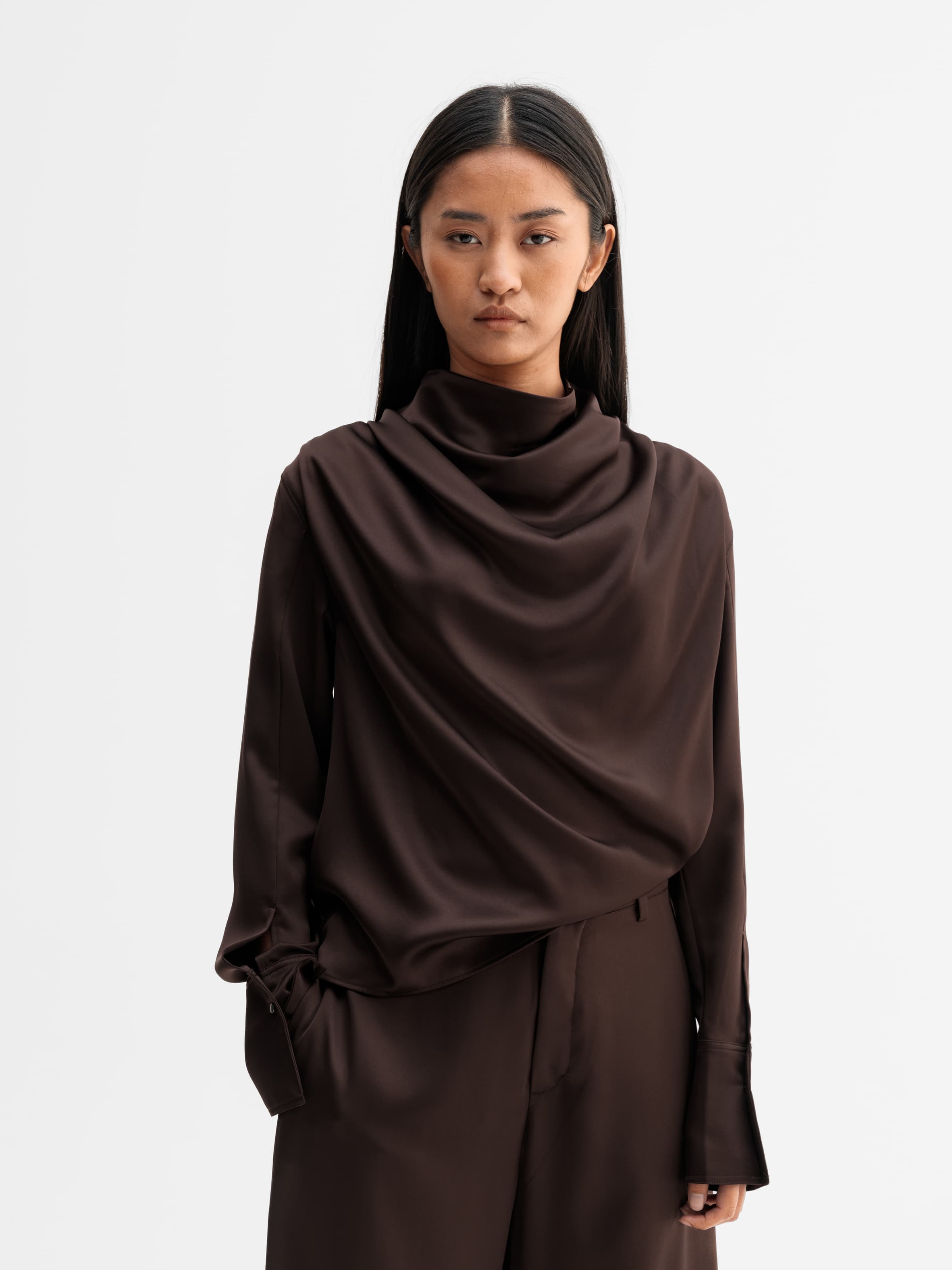 Miko satin blouse dark brown