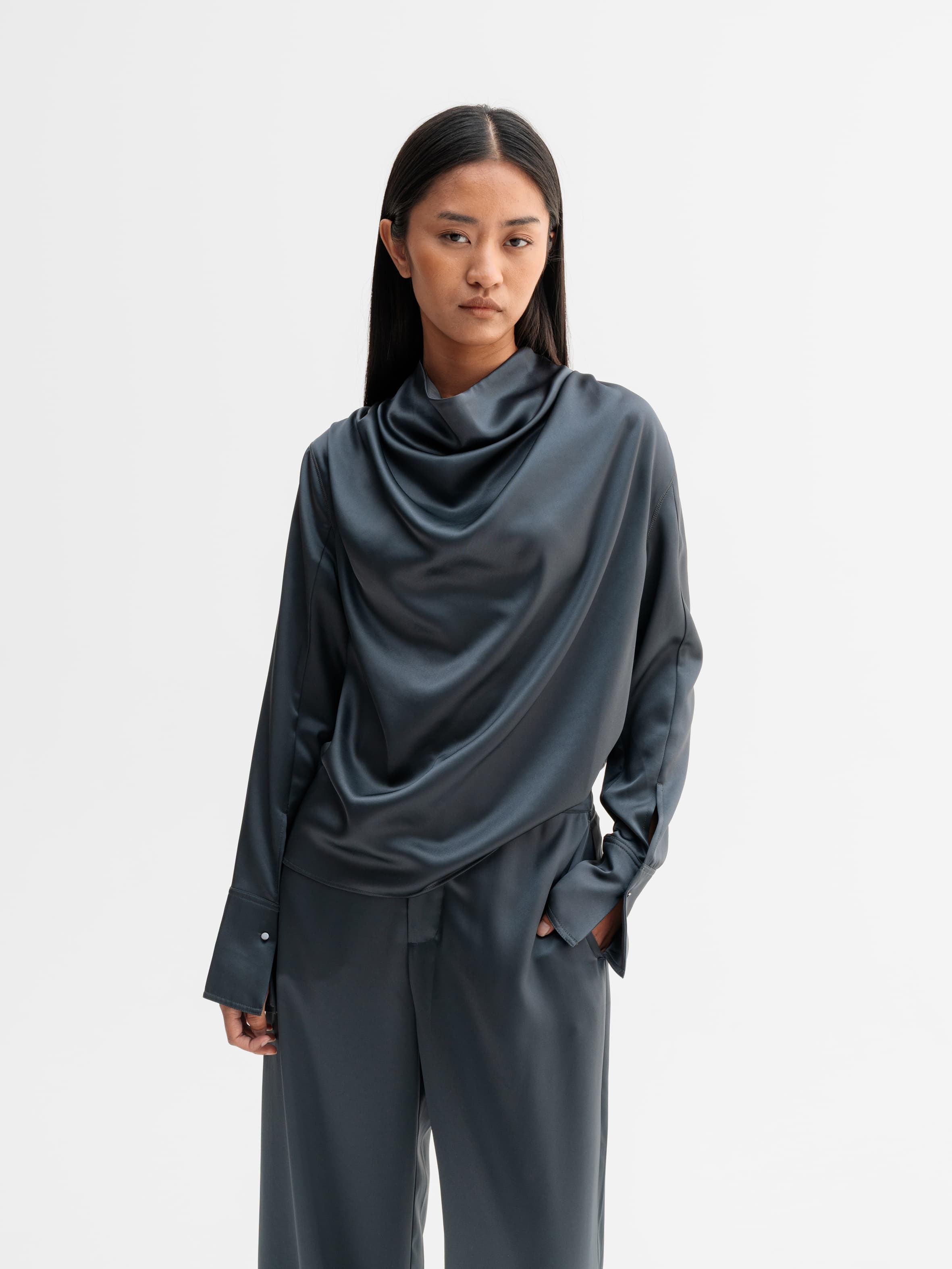 Miko satin blouse dark grey