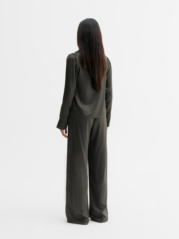 Back view of Ahlvar Gallery Miko satin blouse in Wood