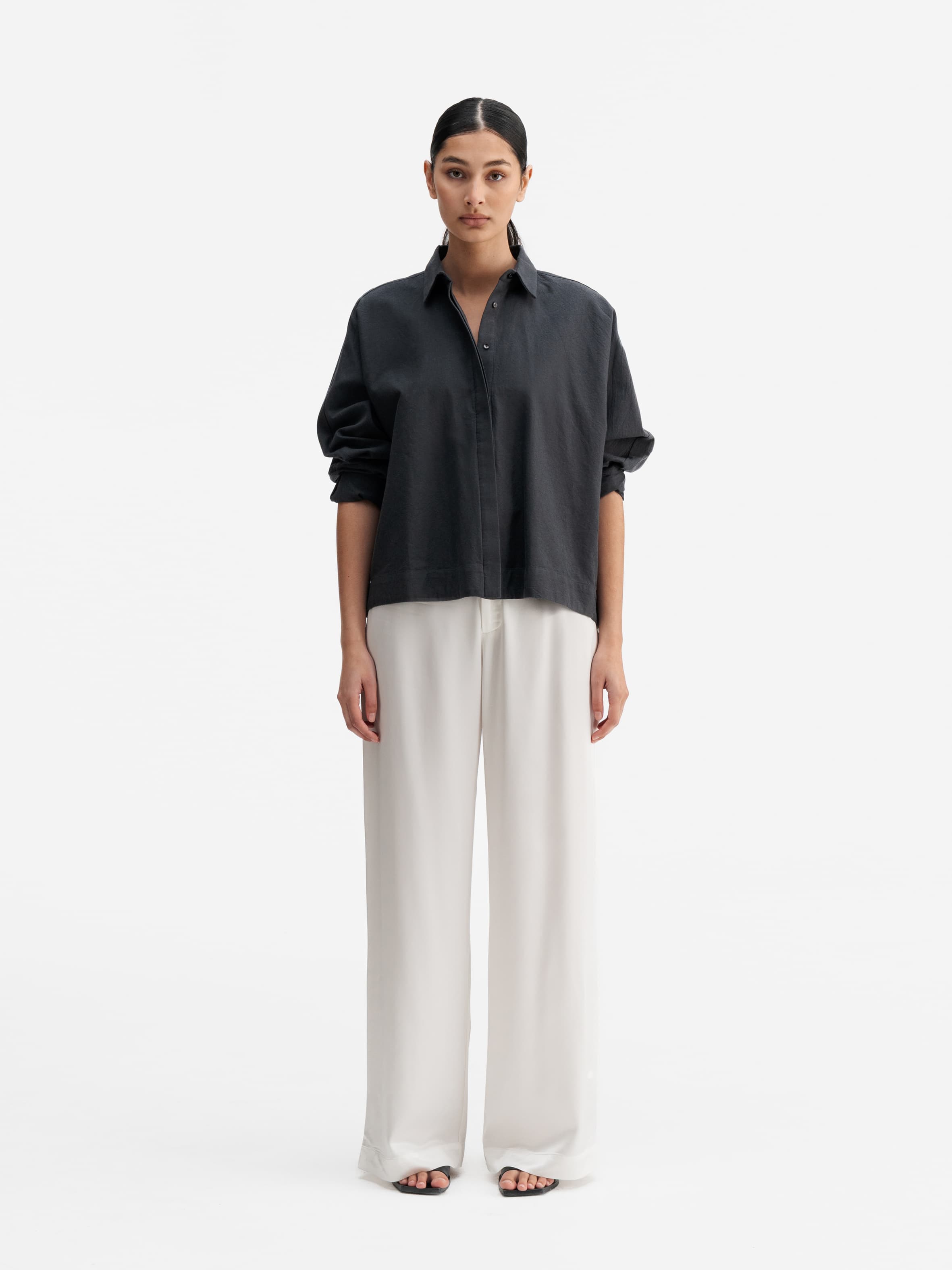 Mila heavy satin trousers white