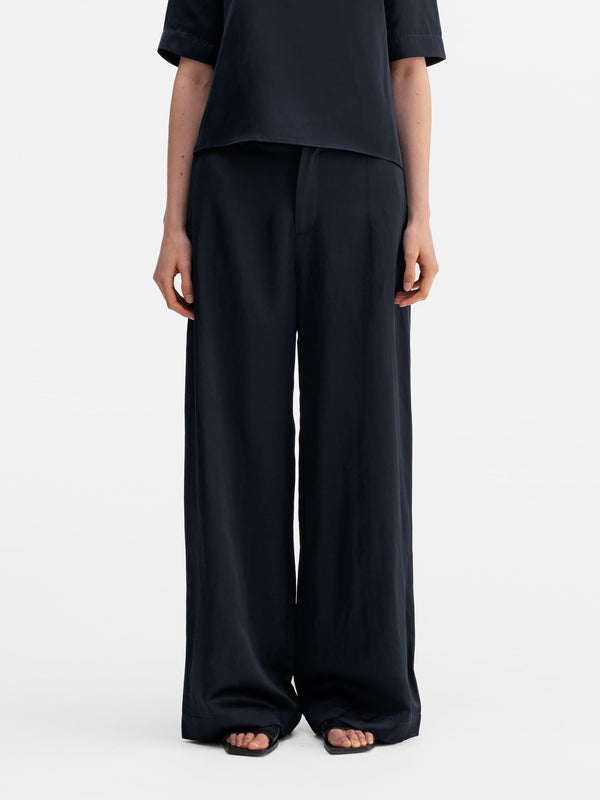 Mila satin linen trousers blue grey