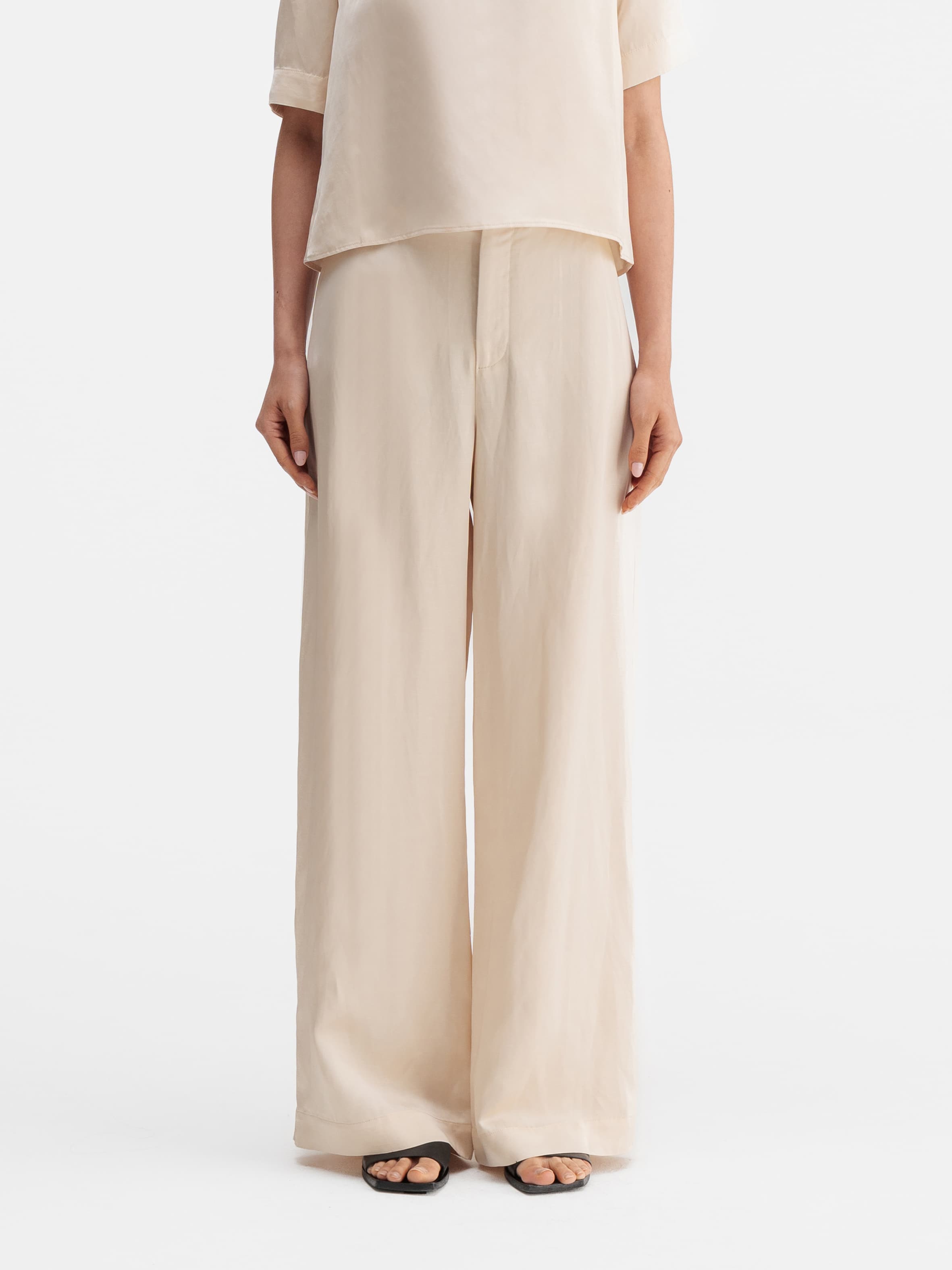 Mila satin linen trousers cream