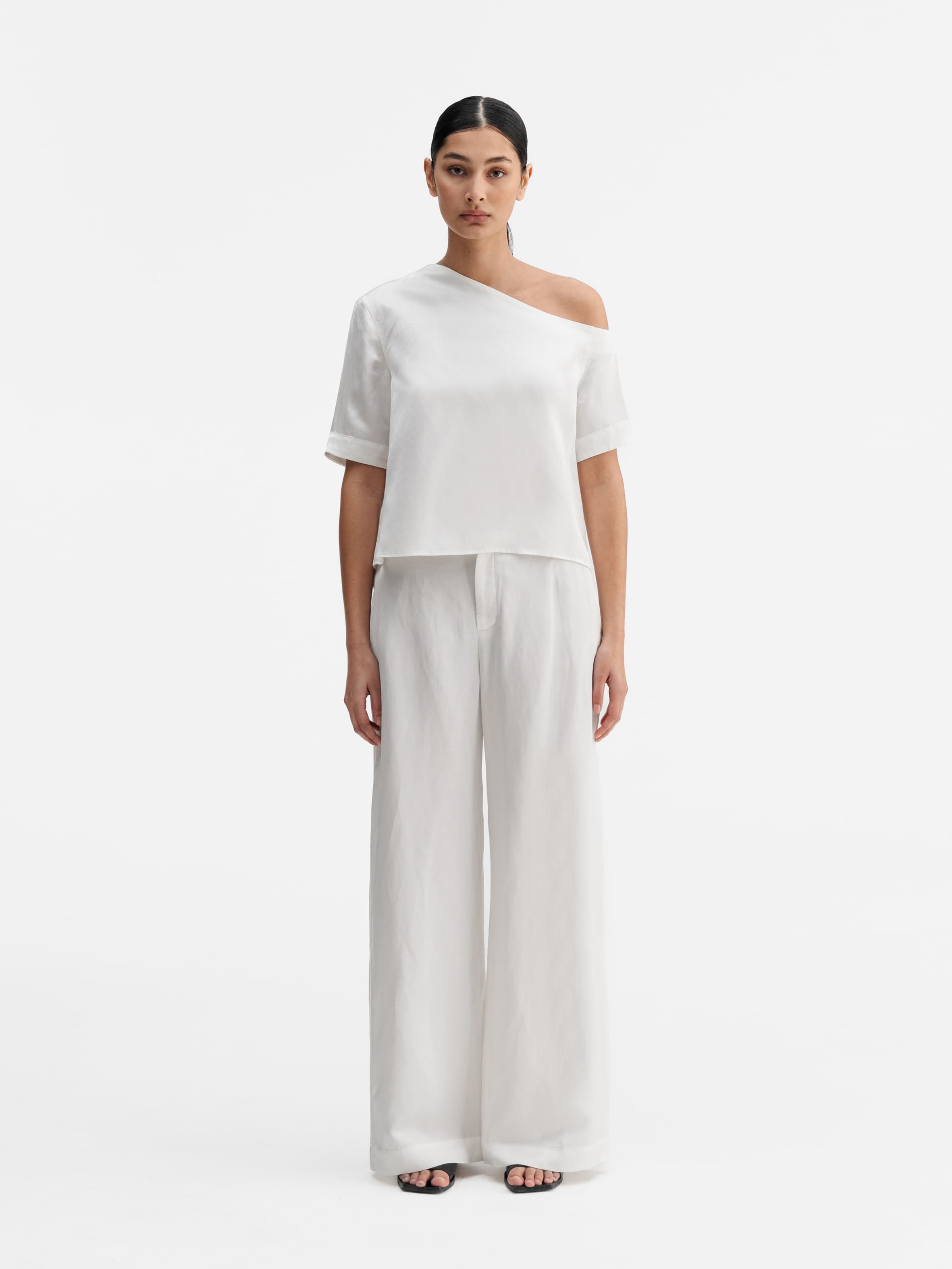 Mila satin linen trousers white