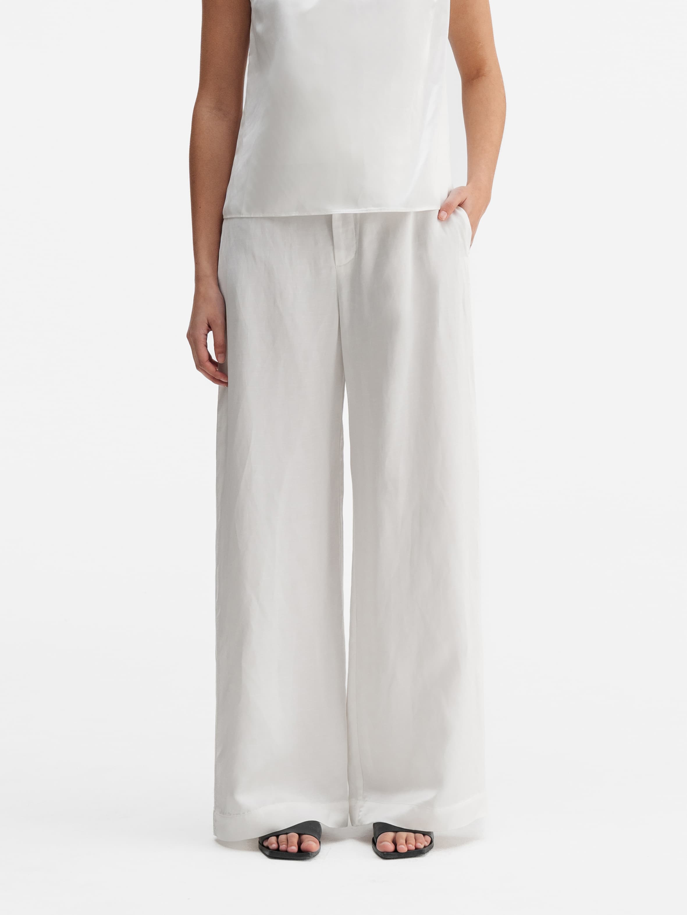 Mila satin linen trousers white