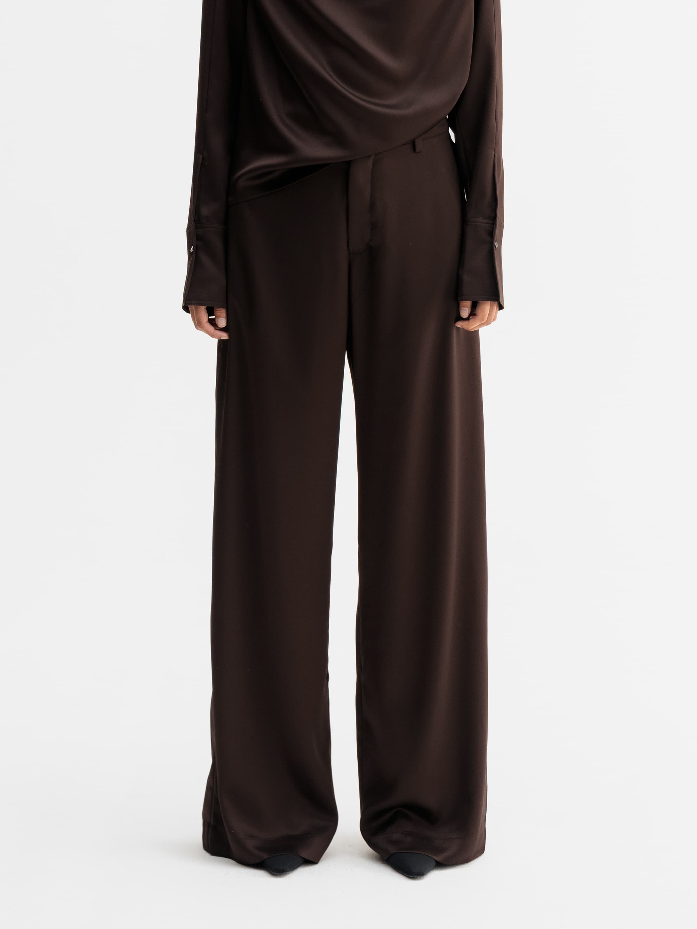 Mila satin trousers dark brown