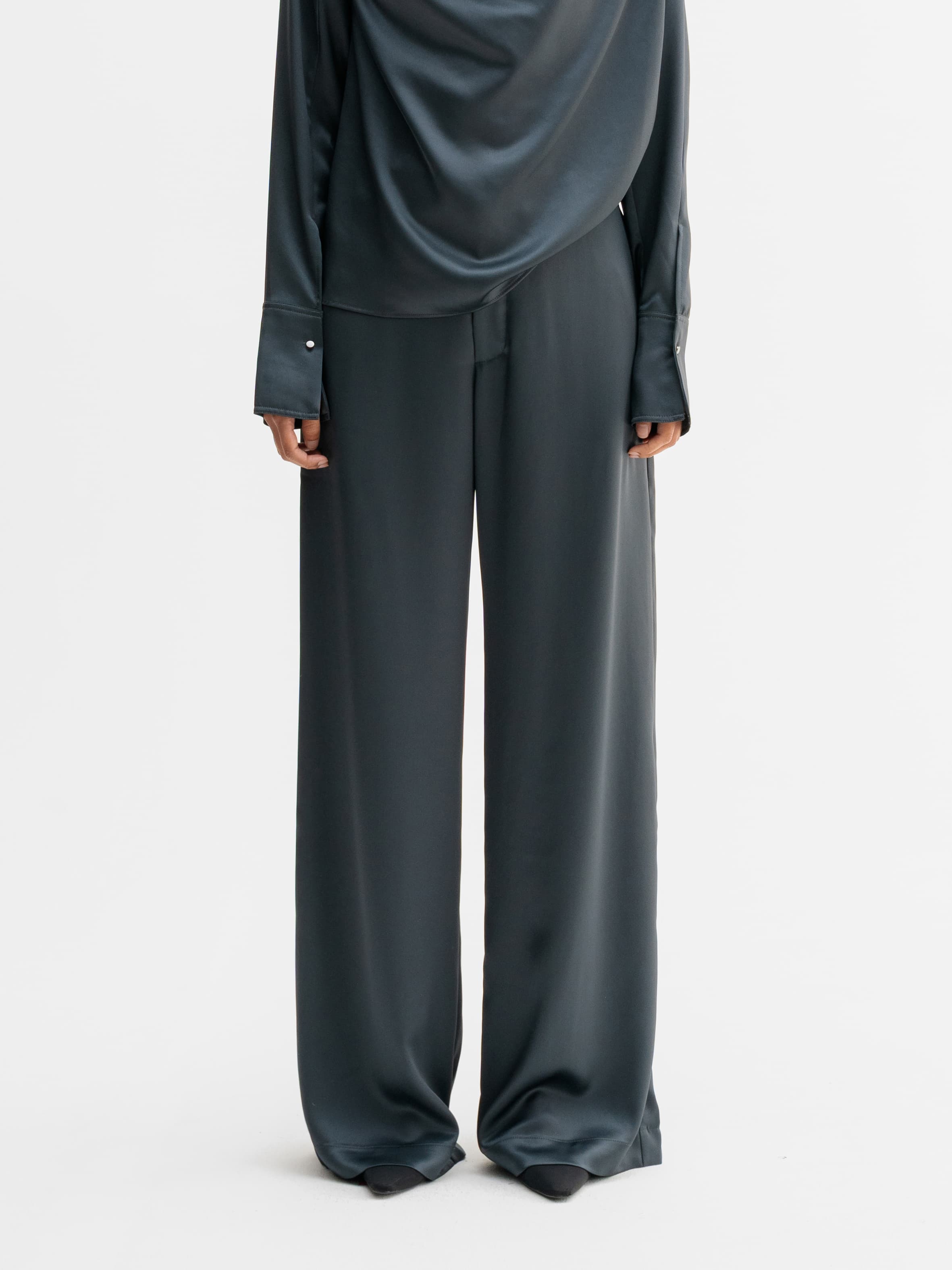 Mila satin trousers dark grey