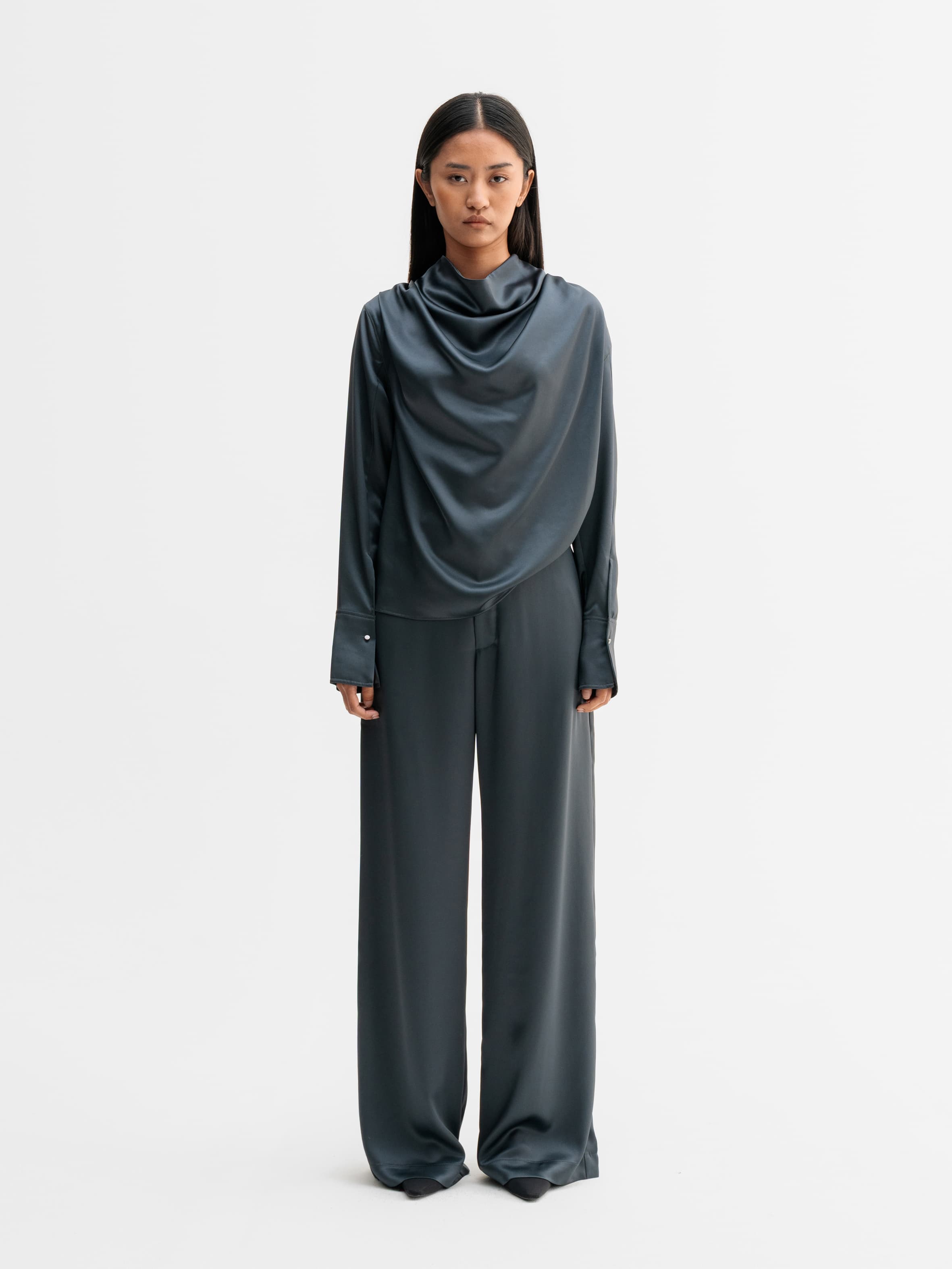 Mila satin trousers dark grey