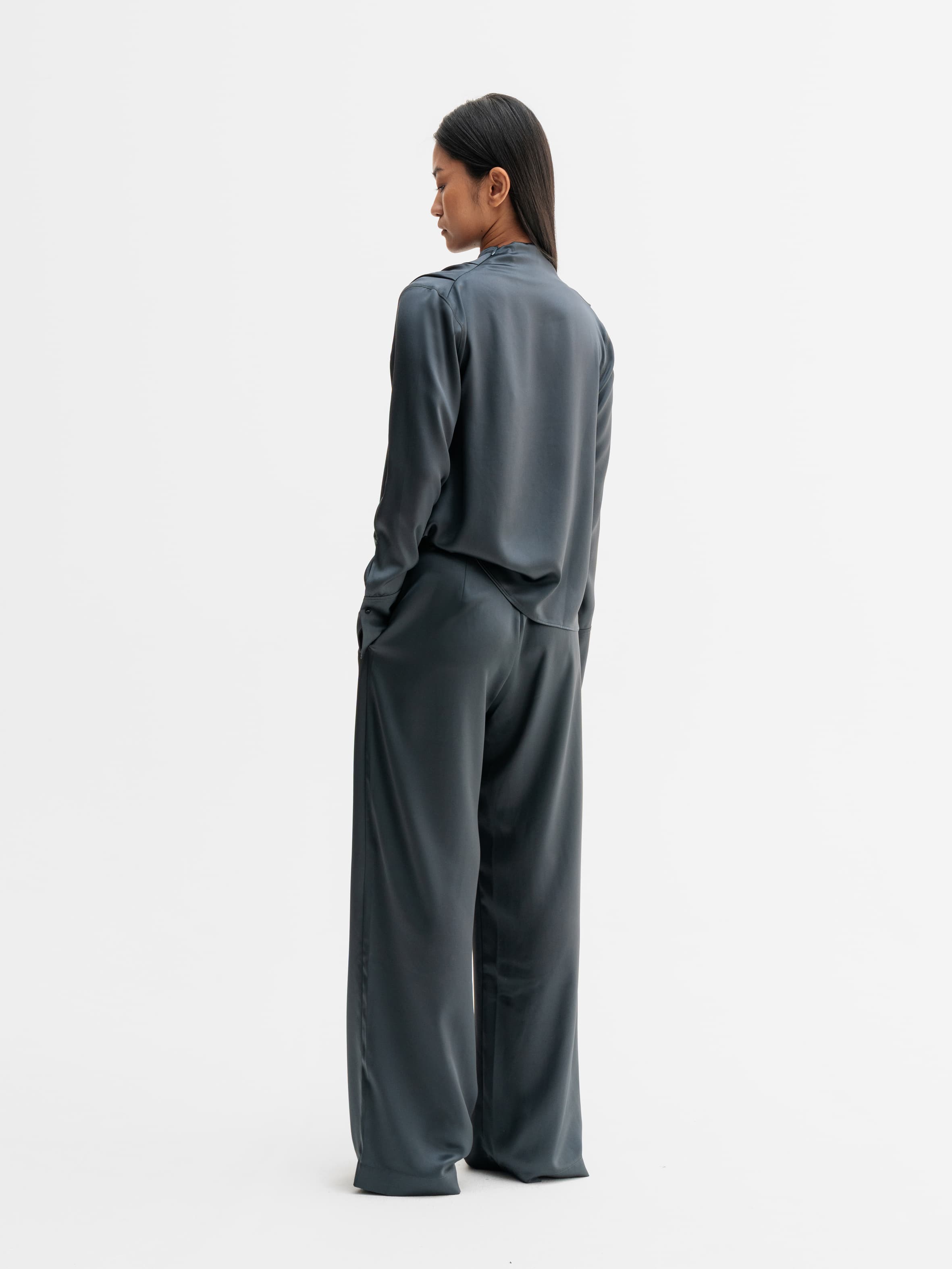 Mila satin trousers dark grey