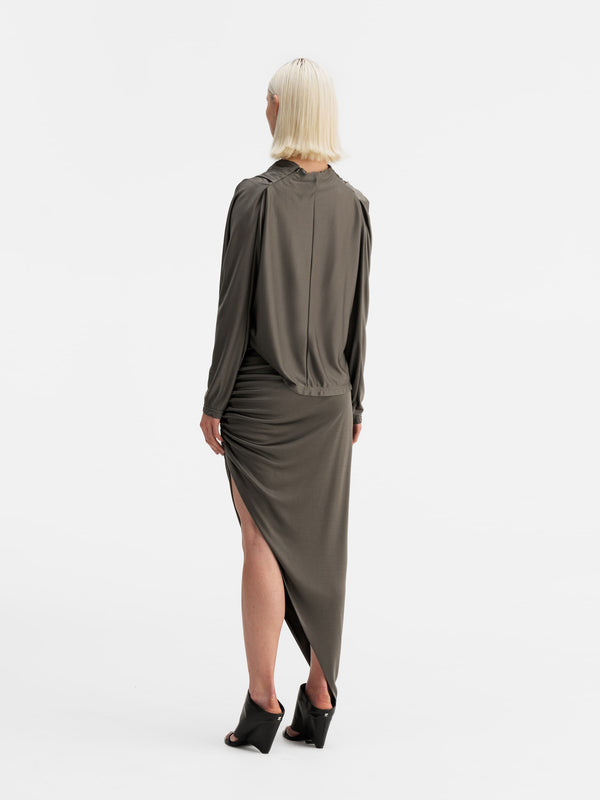 Back view of Ahlvar Gallery Milly jersey blouse light military