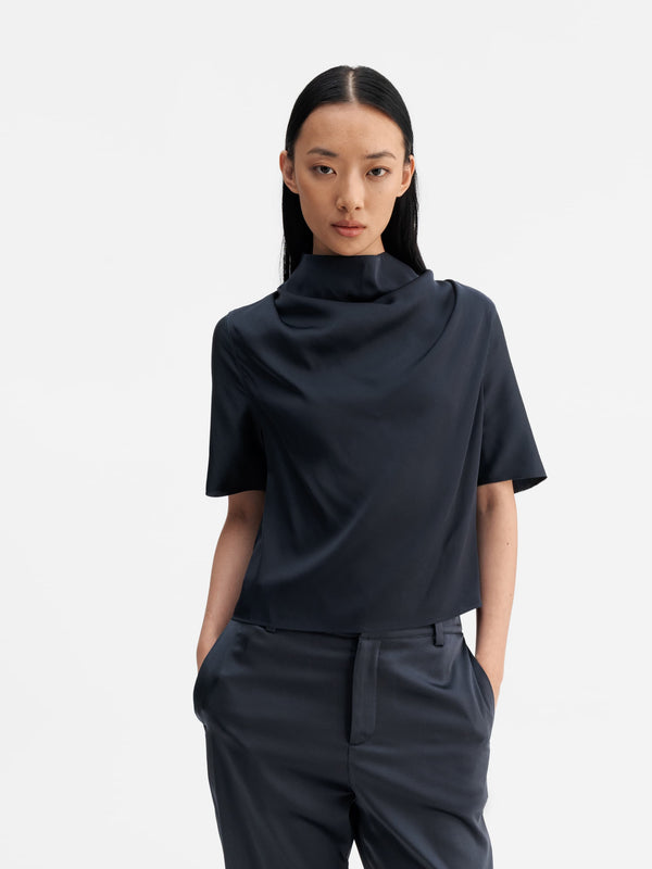 Milly silk tee blue grey