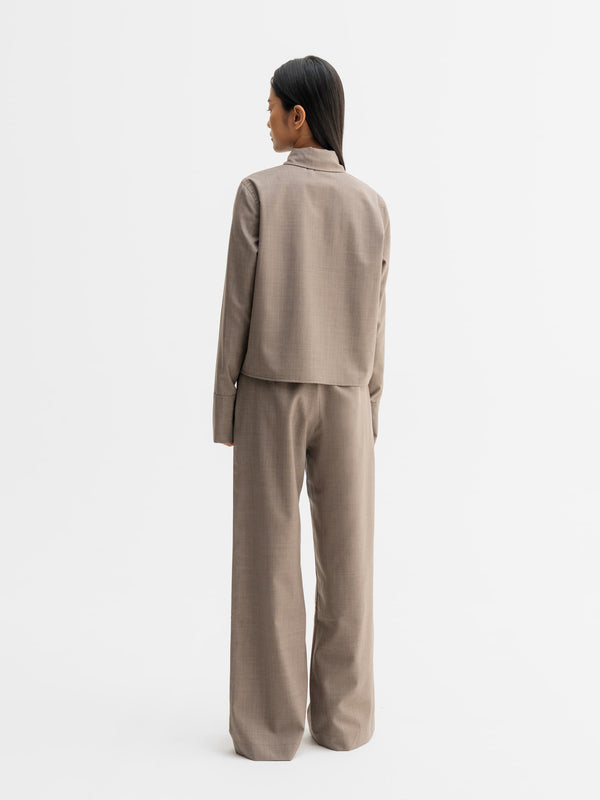Back view of Ahlvar Gallery Mindi wool shirt in Light brown