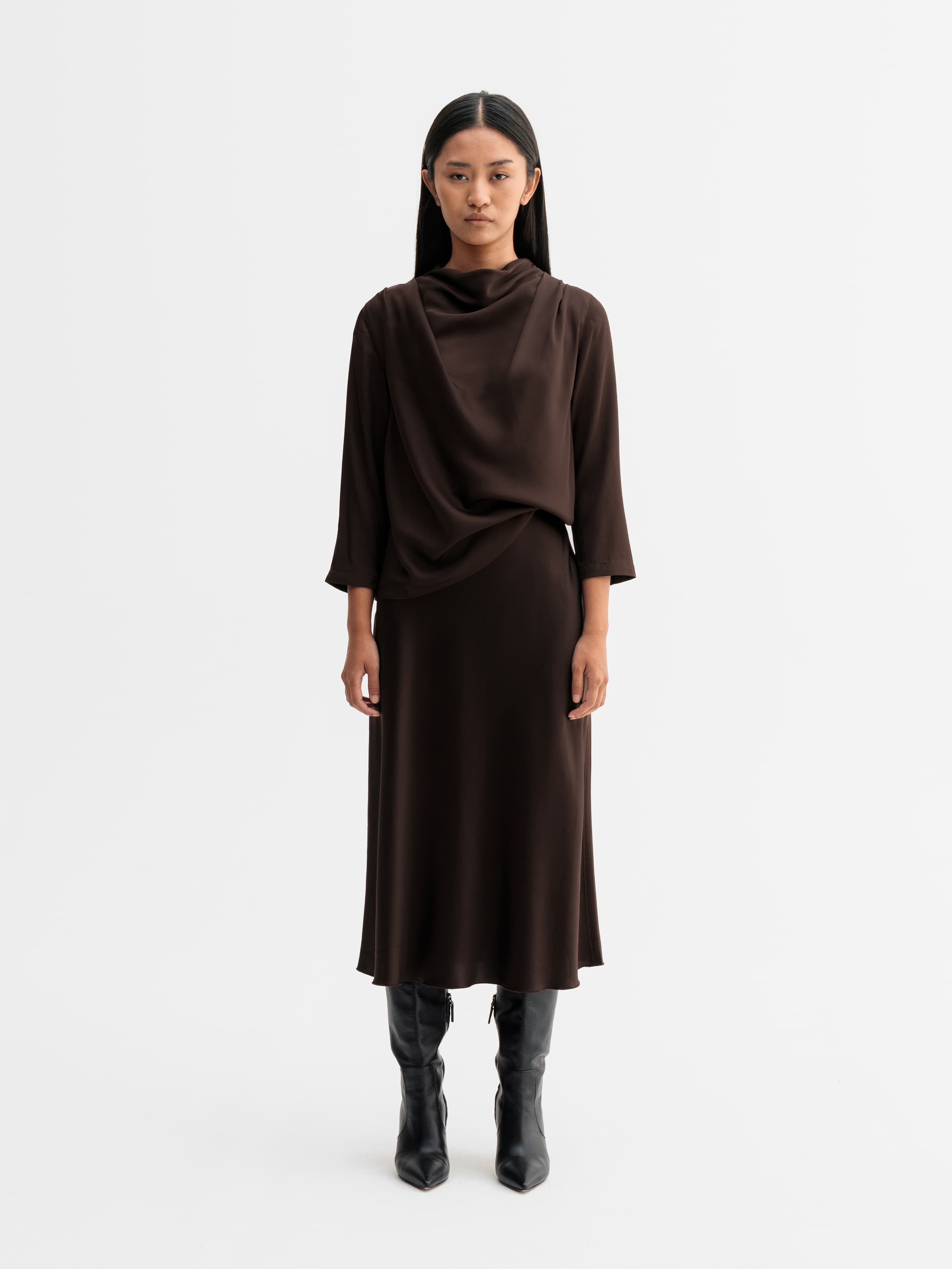 Minou silk blouse dark brown