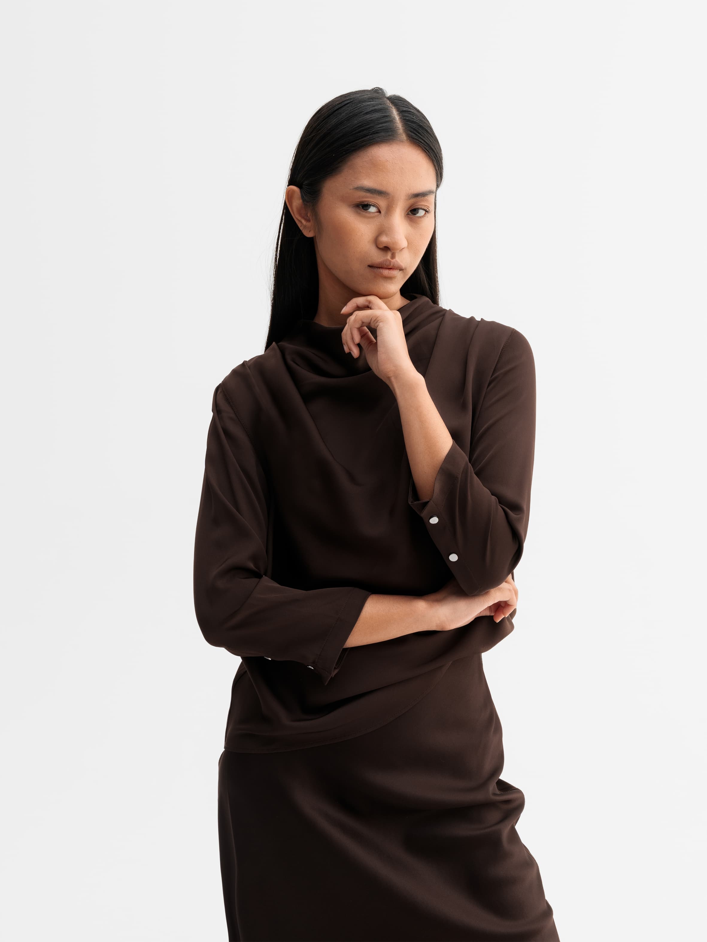 Minou silk blouse dark brown