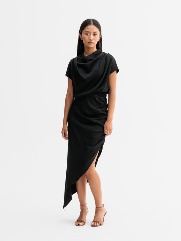 Model wearing Ahlvar Gallery Minou dress in Black