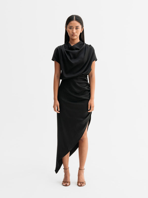 Model wearing Ahlvar Gallery Minou dress in Black